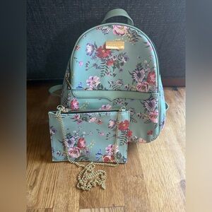 Big Buddha Mini Backpack & Matching Purse. Blue Floral with Gold Hardware.